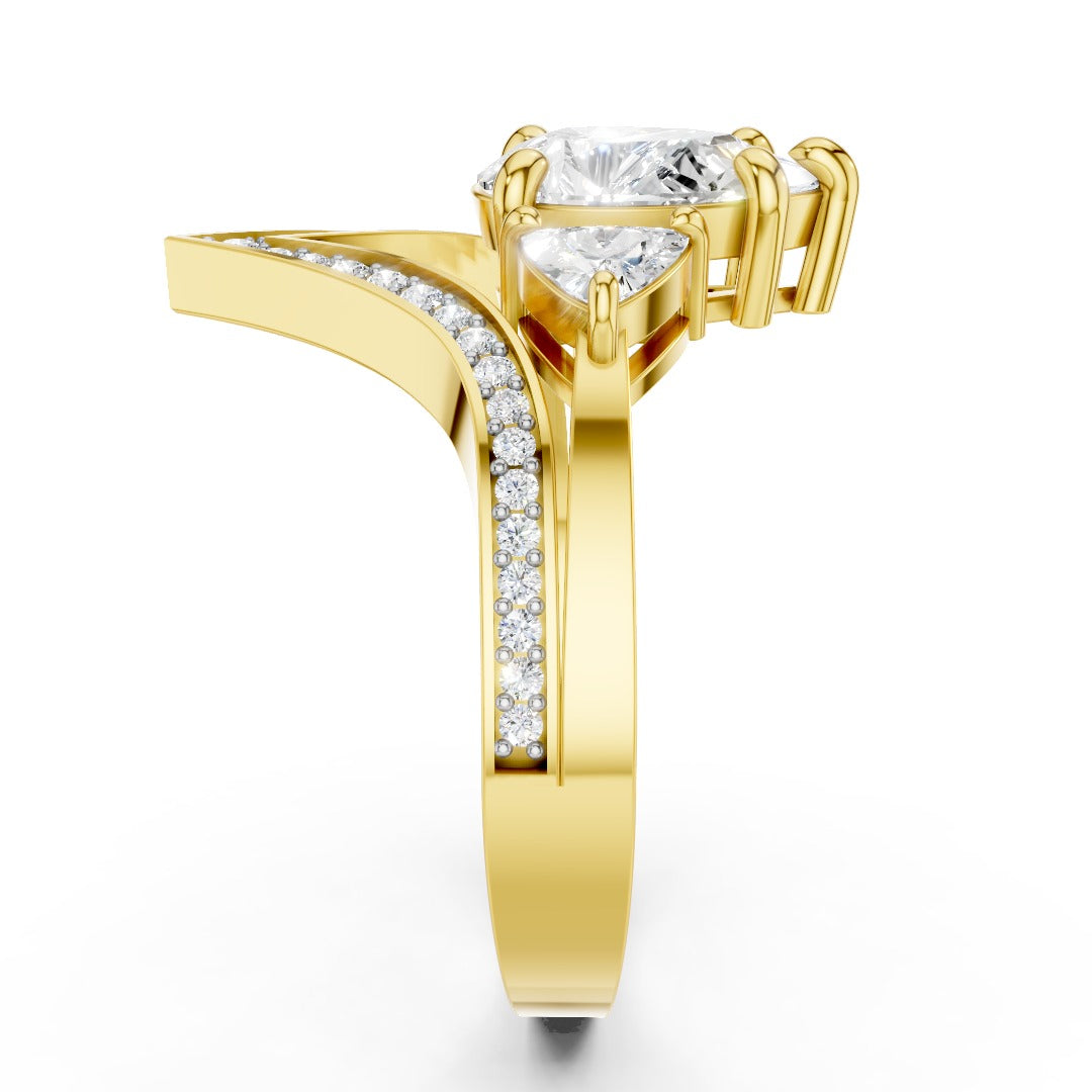 Modern V-Shape Moissanite Engagement Ring - Pear & Trillion Cut Accents in Sterling Silver