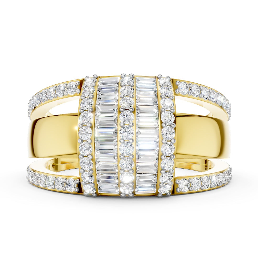 Wide Art Deco Moissanite Statement Ring - Baguette & Round Pave Band in Sterling Silver