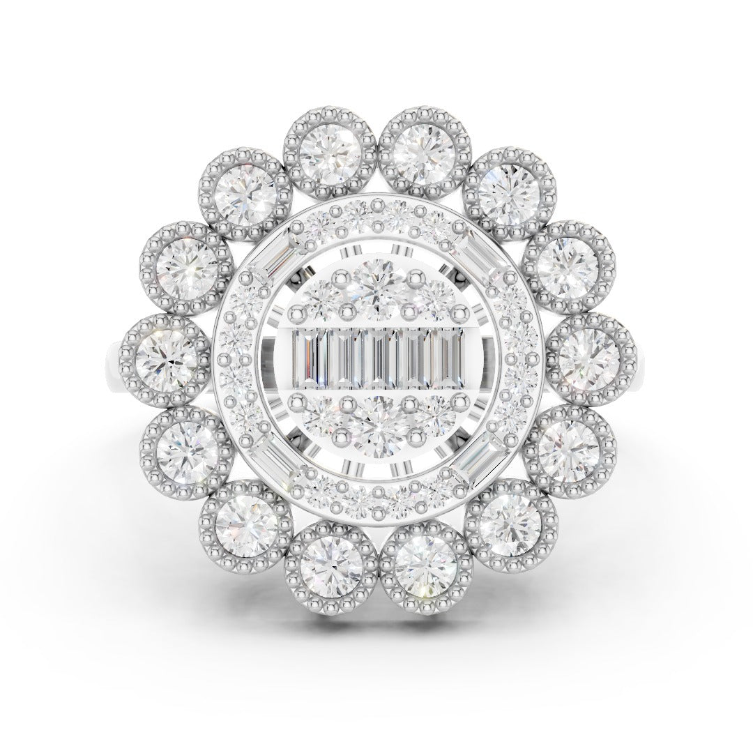 Luxury Moissanite Cluster Ring | Premium Sterling Silver 925 Baguette & Halo Design