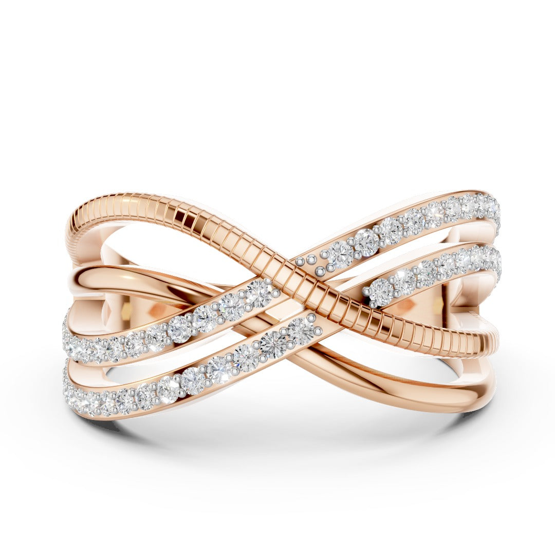 925 Sterling Silver Moissanite Crossover Ring – Modern Twist Design for Women