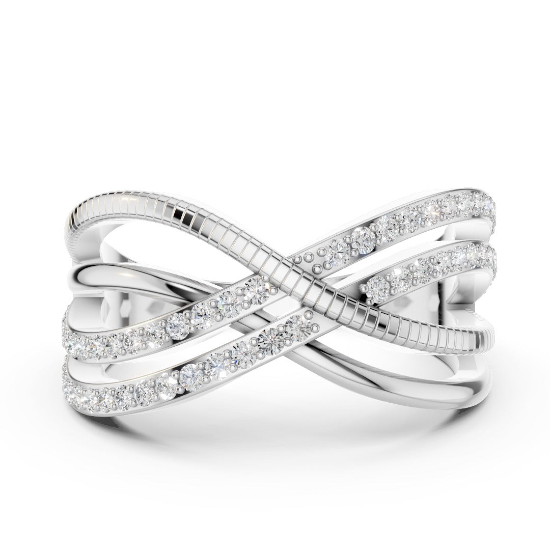 925 Sterling Silver Moissanite Crossover Ring – Modern Twist Design for Women