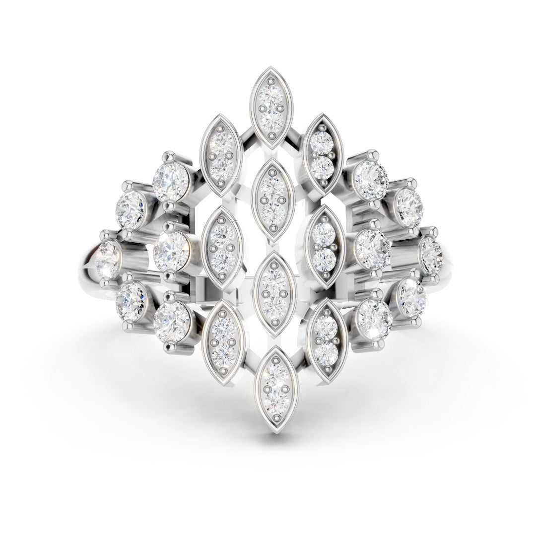 925 Sterling Silver Moissanite Cluster Ring – Elegant Leaf Design for Women