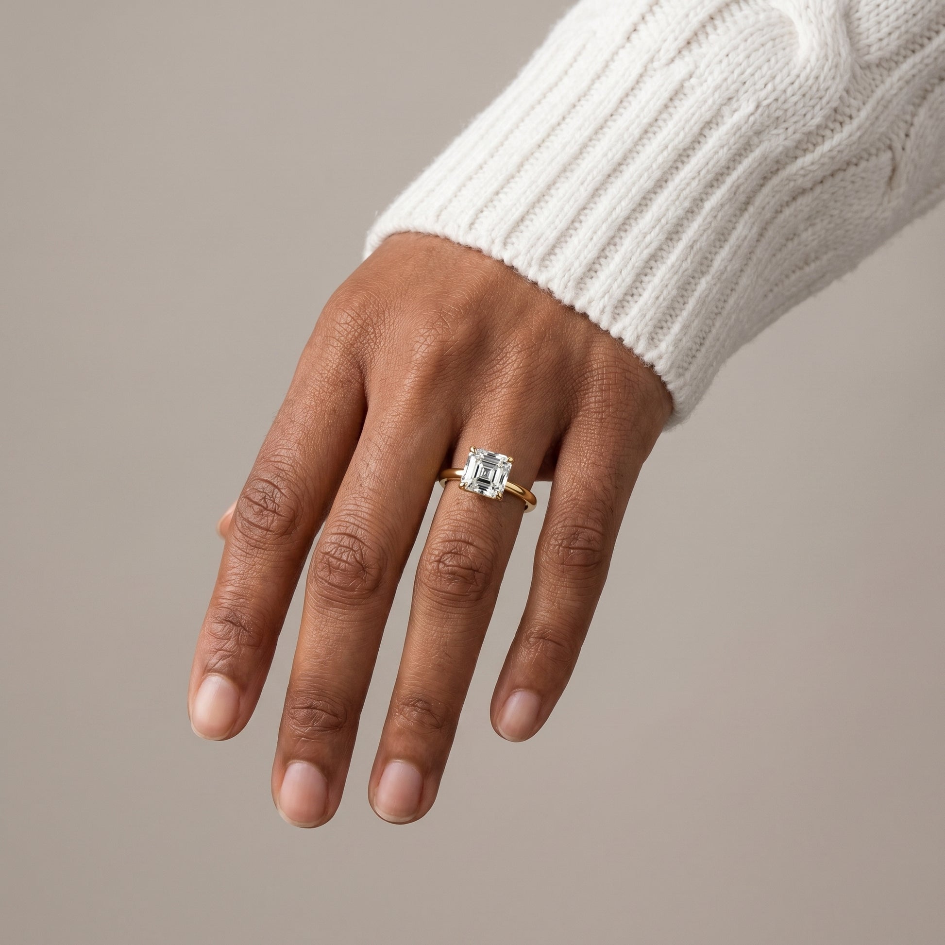Elegant square moissanite solitaire ring thin gold band