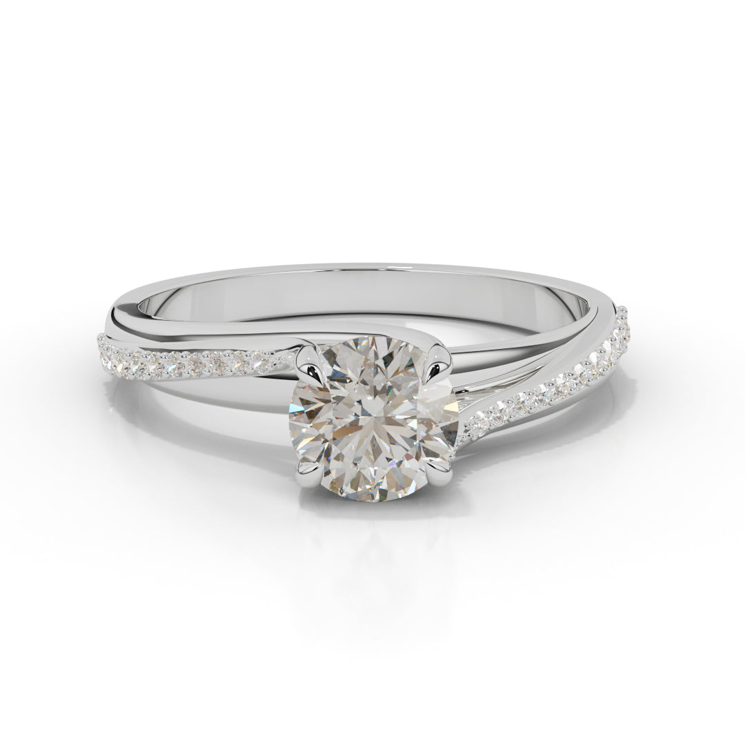 White Gold Pave Diamond Solitaire Ring