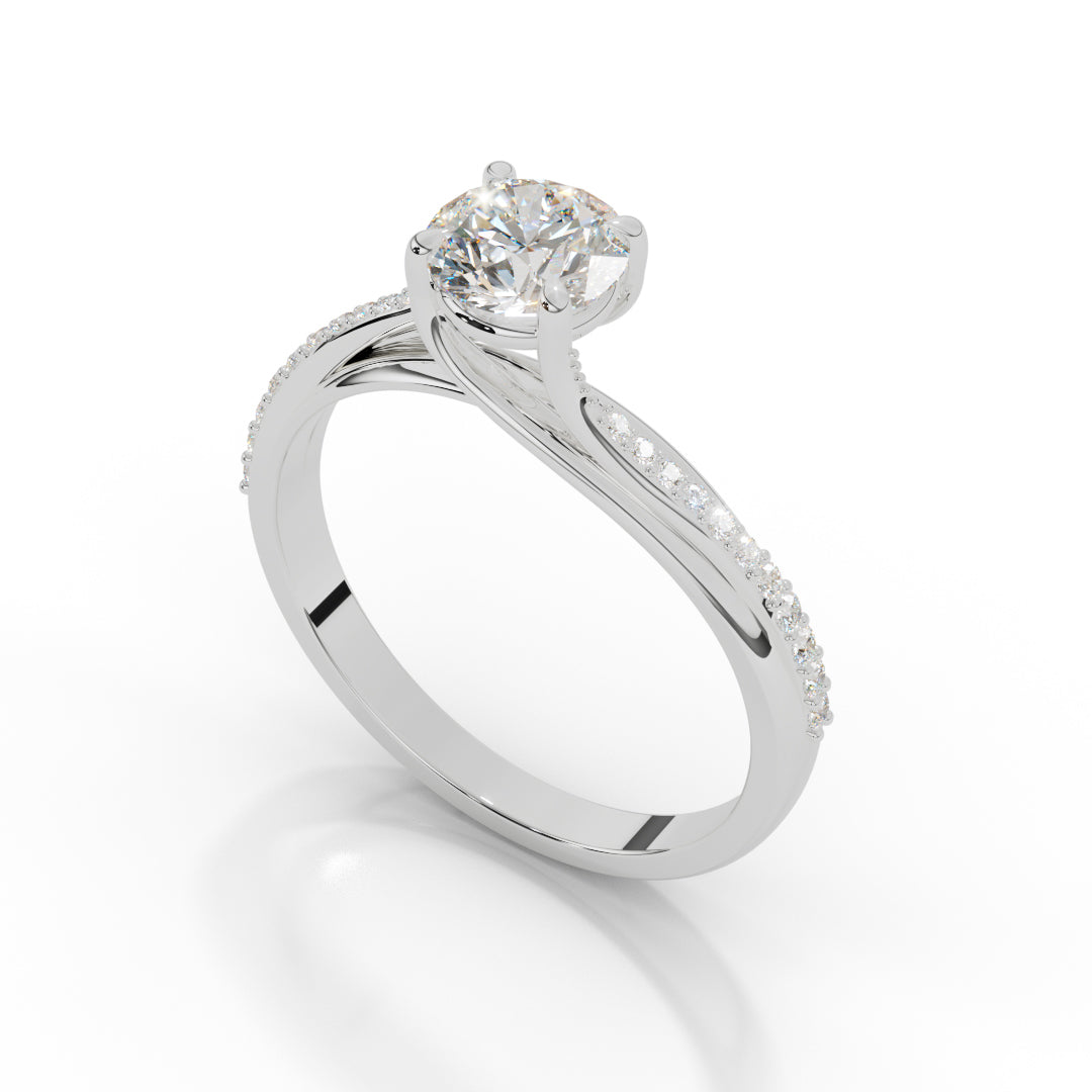 White Gold Pave Diamond Solitaire Ring