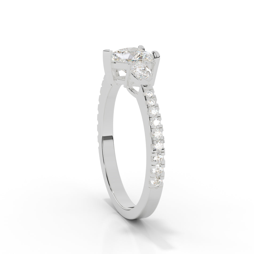 White Gold Heart and Pear-Cut Three-Stone Ring
