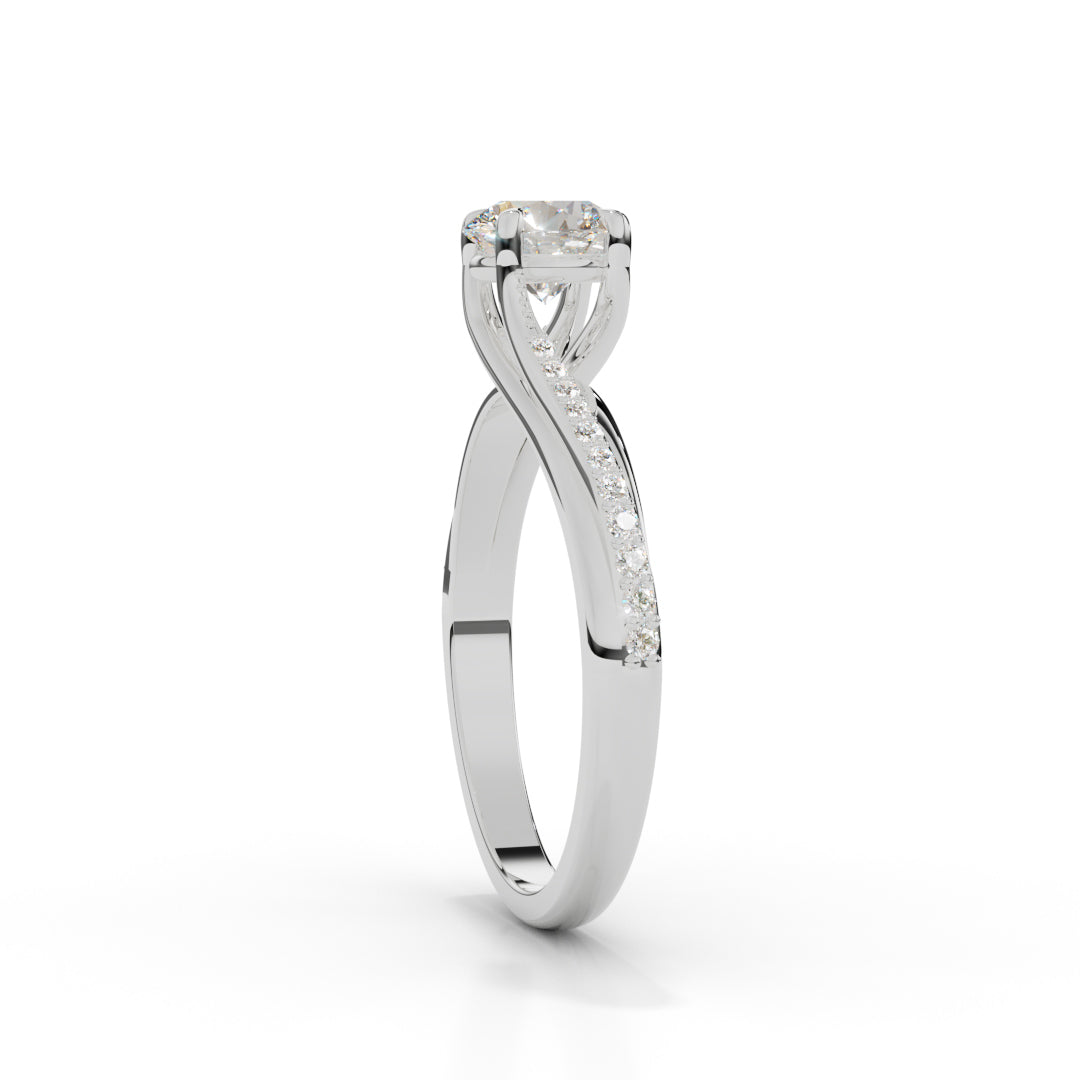 White Gold Pave Diamond Solitaire Ring