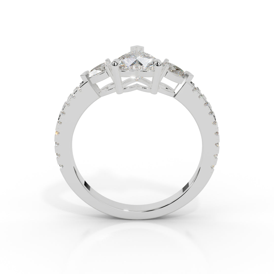 White Gold Heart and Pear-Cut Three-Stone Ring